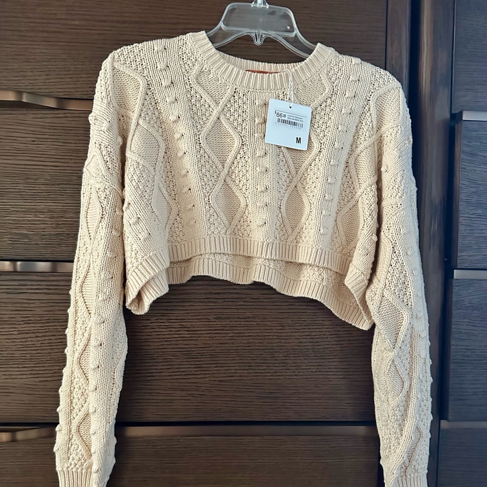 Cream Cable Knit Cropped Sweater
